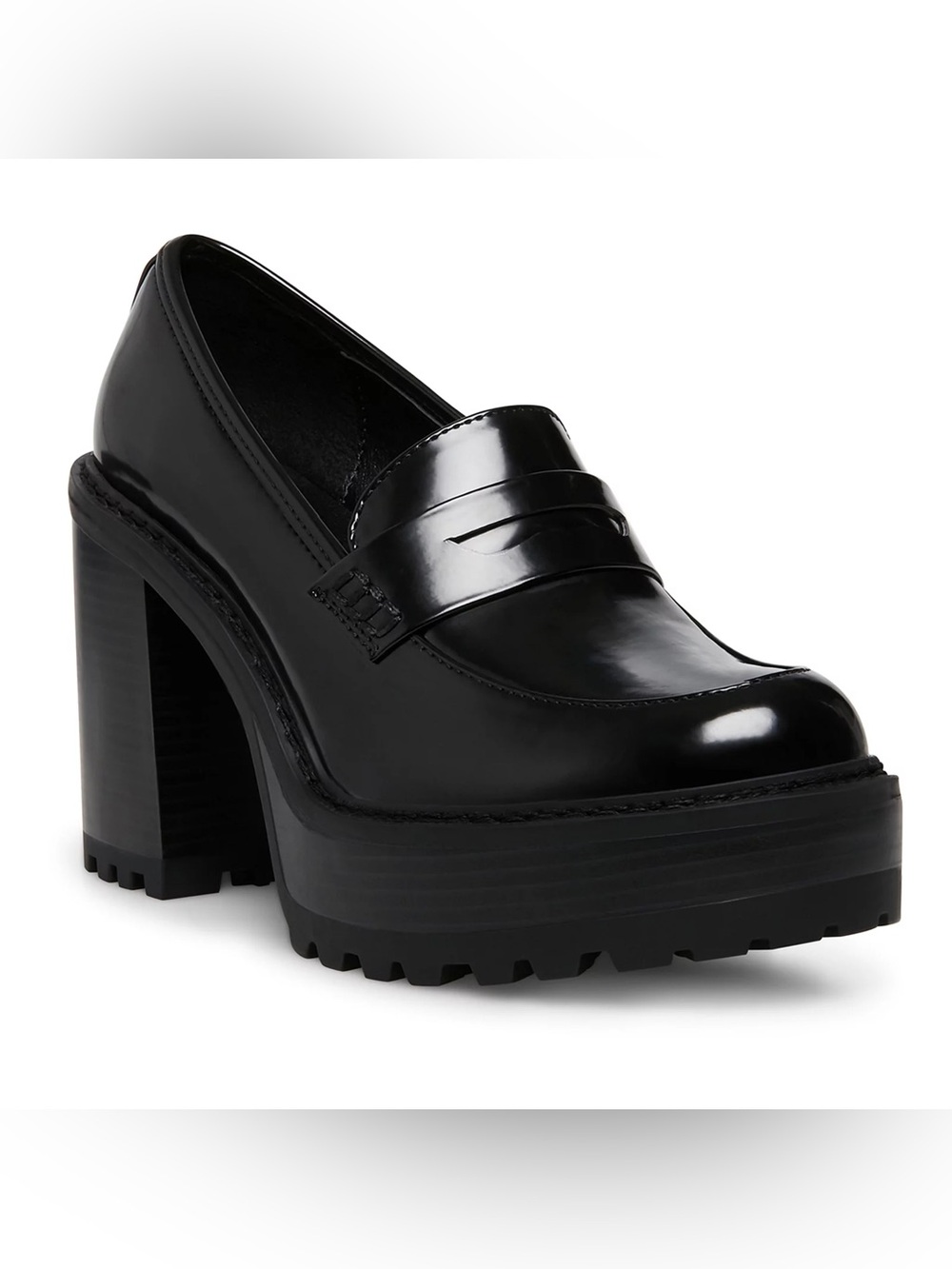 Platform Lug Sole Penny Loafer in Black